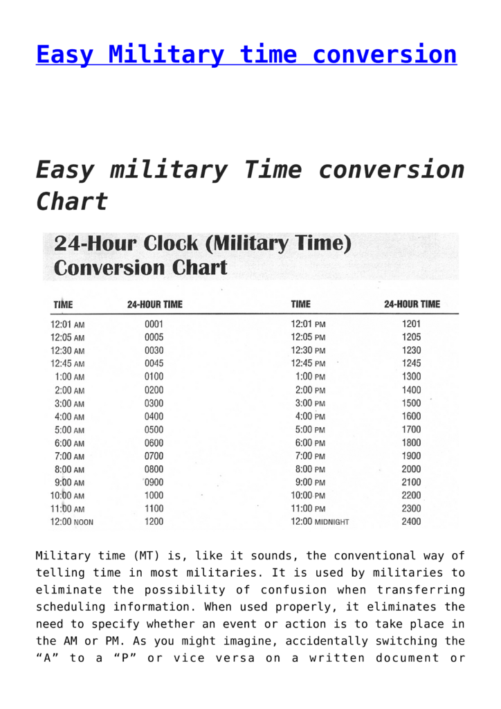  Easy Military Time Conversion Chart Allbusinesstemplates