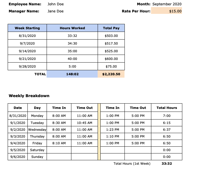 Freelance Timesheet Template