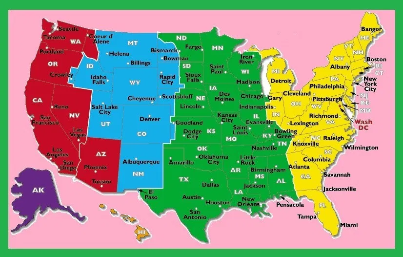 Printable Time Zone Map United States