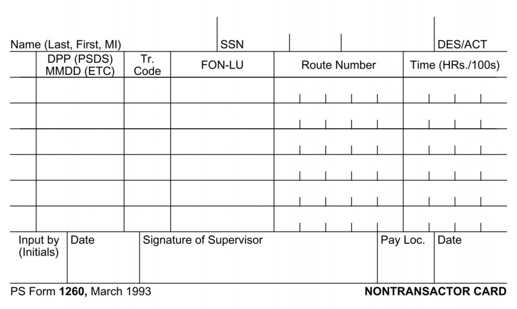 PS Form 1260 Nontransactor Card